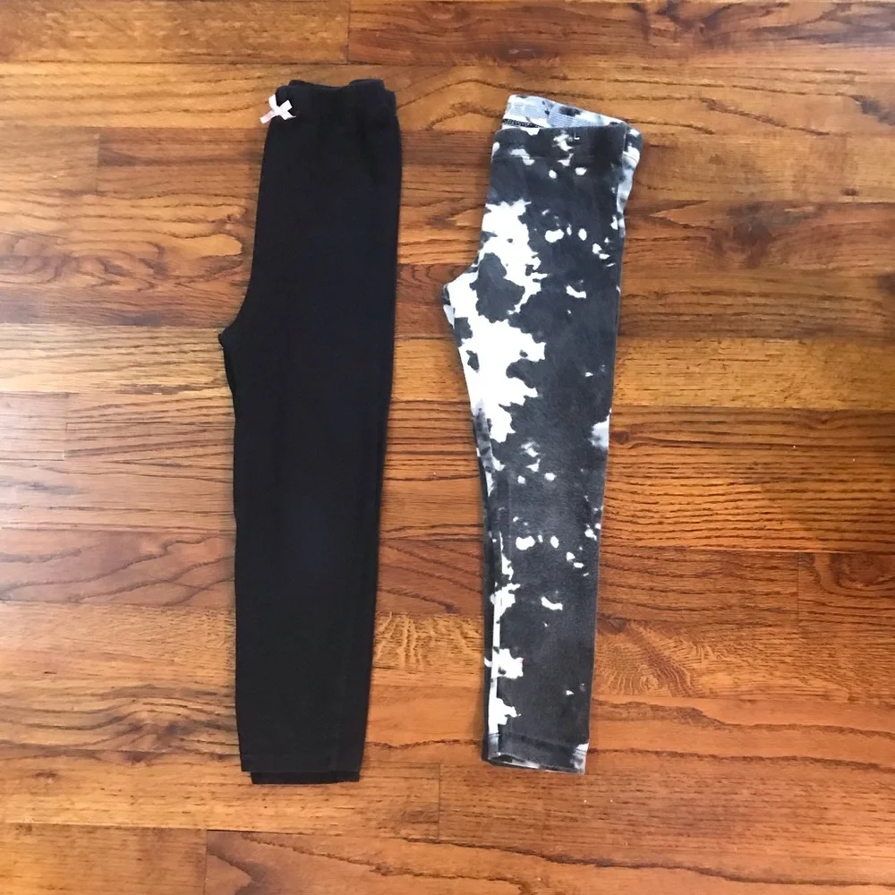 Girls Bottoms Leggings Pants 2 Pc Bundle Black / Black & White Tie Dye 4 / 5 XS
